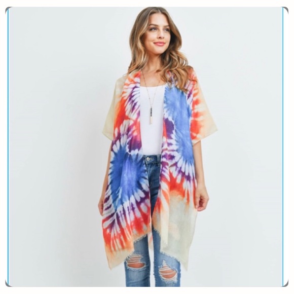 Boho Chic Kimono Wrap Robe Swim Coverup With Arms Tie Dye O/S Fits S-3XL - Picture 5 of 6